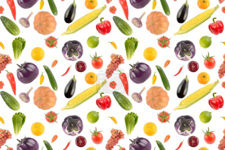 Foto de Recoger frutas y verduras aisladas sobre fondo blanco. Patrón sin costura grande. - Imagen libre de derechos