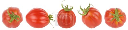 Foto de Tomates maduros de color rojo oscuro desde diferentes ángulos aislados sobre fondo blanco. - Imagen libre de derechos