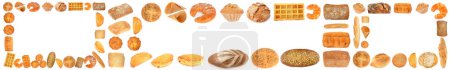 Foto de Conjunto de marcos de productos de pan horneado aislados sobre fondo blanco. - Imagen libre de derechos