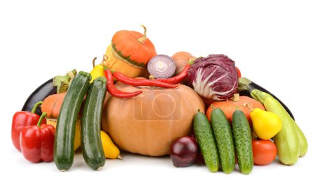 Foto de Gran colección de verduras y frutas útiles aisladas sobre fondo blanco - Imagen libre de derechos