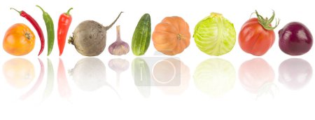Healthy colorful vegetables with light reflection isolated on white background.