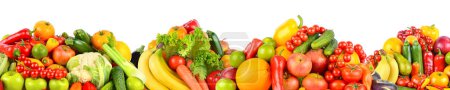 Foto de Collage de frutas y verduras frescas saludables aisladas sobre fondo blanco. Espacio libre para texto. - Imagen libre de derechos
