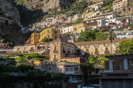 Photo for Positano village in the mountains. Coastal or coast view. Positano, is a village on the Amalfi Coast, Salerno, Campania. Sea Beach Travel destinations. Positano coast , Italy, 2022. - Royalty Free Image