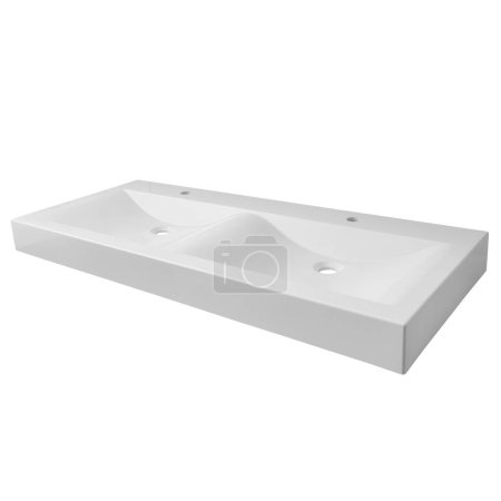 Photo for Modern rectangular with sharp corners white ceramic sink (basin) for two people, for the bathroom isolated on the background. - Royalty Free Image