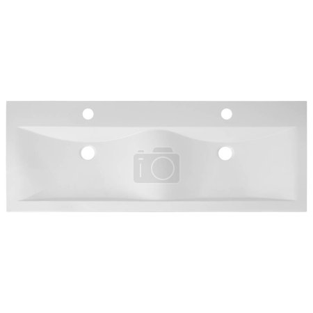 Photo for Modern rectangular with sharp corners white ceramic sink (basin) for two people, for the bathroom isolated on the background. - Royalty Free Image
