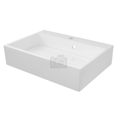 Photo for Rectangular with sharp corners white ceramic sink (wash basin) for the bathroom isolated on the background. - Royalty Free Image