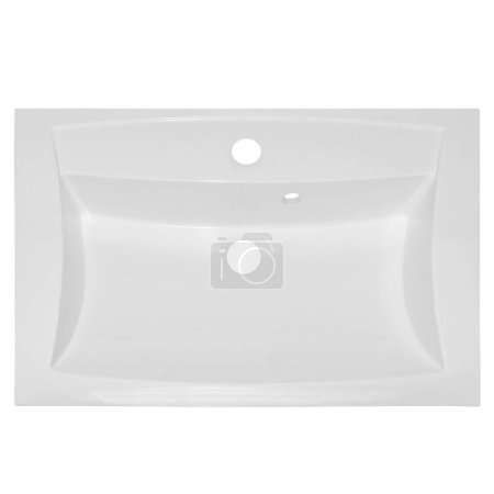 Photo for Rectangular with sharp corners white ceramic sink (wash basin) for the bathroom isolated on the background. - Royalty Free Image