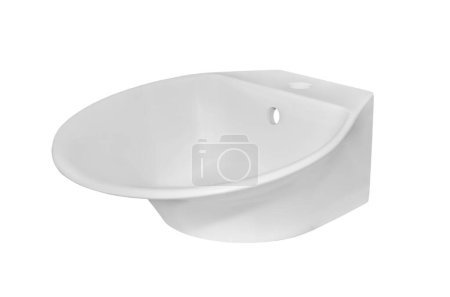 Téléchargez les photos : Évier moderne rond en céramique blanche (lavabo) pour deux personnes, pour la salle de bain isolée en arrière-plan. - en image libre de droit