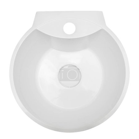 Photo for Modern round white ceramic sink (basin) for two people, for the bathroom isolated on the background. - Royalty Free Image