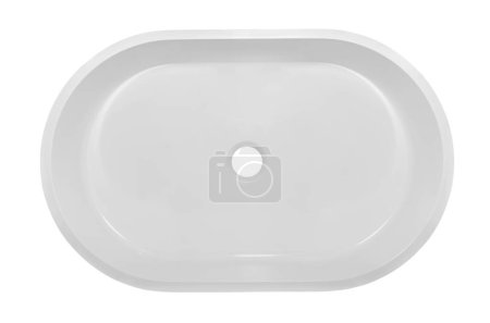 Photo for Modern rectangular (oval) with rounded corners white ceramic sink (washbasin) for two people, for the bathroom isolated on the background. - Royalty Free Image