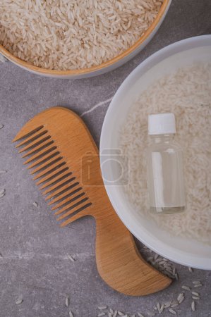 Photo for Home facial care. Cosmetics based on rice water. Rice water for hair car - Royalty Free Image