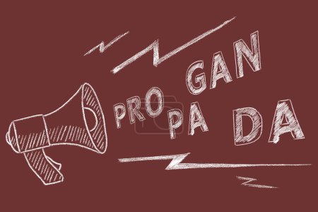 Photo for Propaganda and fake news concept. Illustration on red background. A megaphone with the word propaganda. Misinformation and counterinformation concept. - Royalty Free Image