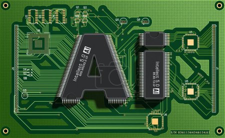 Photo for Two microchips in the form of the letters AI on an electronic board. Concept of Artificial Intelligence. 3d render. - Royalty Free Image