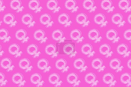 Téléchargez les photos : Fond de dessin à la main femmes icônes de genre sur fond rose. - en image libre de droit