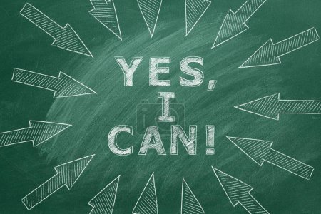 Photo for Yes I can message on greenboard. Concept of fortitude, perseverance, motivation. Set a goal and achieve it. - Royalty Free Image