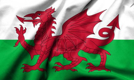 Photo for Realistic 3D flag of Wales with satin fabric texture. - Royalty Free Image