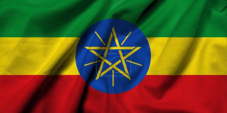 Photo for Realistic 3D Flag of Ethiopia with satin fabric texture - Royalty Free Image
