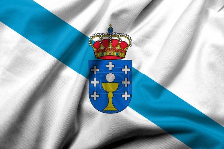 Téléchargez les photos : Realistic 3D Flag of Galicia with satin fabric texture - en image libre de droit