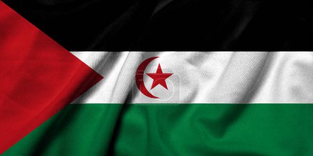 Photo for Realistic 3D Flag of the Sahrawi Arab Democratic Republic with satin fabric texture - Royalty Free Image