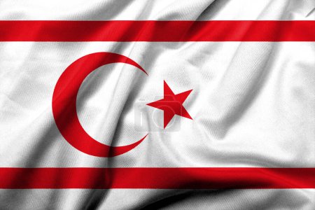 Photo for Realistic 3D Flag of the Turkish Republic of Northern Cyprus with satin fabric texture - Royalty Free Image