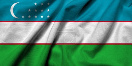Photo for Realistic 3D Flag of Uzbekistan with satin fabric texture - Royalty Free Image