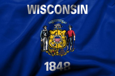 Photo for Realistic 3D Flag of Wisconsin with satin fabric texture - Royalty Free Image