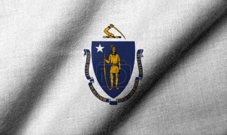 Photo for Realistic 3D Flag of Massachusetts with fabric texture waving - Royalty Free Image