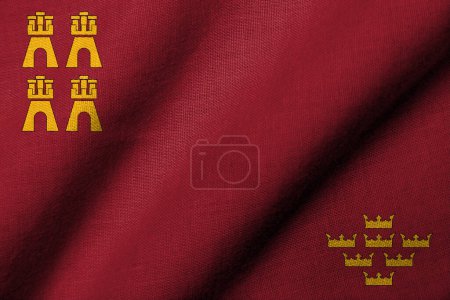 Photo for Realistic 3D Flag of the Region of Murcia with fabric texture waving - Royalty Free Image