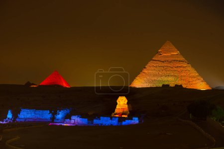 Photo for The Pyramids and the Sphinx in the night lights, Giza, Egypt - Royalty Free Image