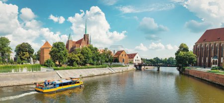 Photo for Panoramic view of renovated Tumski Bridge in Wroclaw, Poland - Royalty Free Image