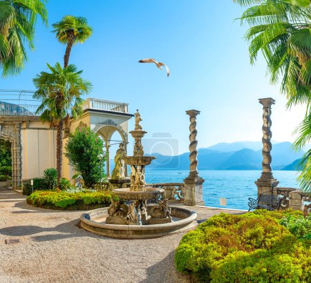 Foto de Vista del Lago de Como desde Villa Monastero Italia - Imagen libre de derechos