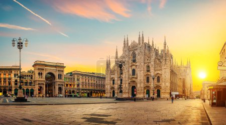 Photo for Piazza del Duomo, Cathedral Square, with Milan Cathedral or Duomo di Milano in the morning, Milan, Lombardia, Italy - Royalty Free Image