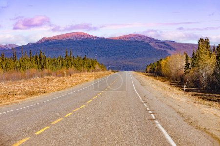 Alaska Highway Alcan in great empty nature wilderness landscape of Southern Yukon Territory, YT, Canada