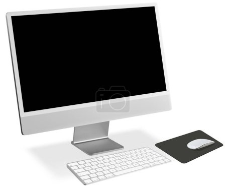 Illustration for Detailed Illustration of a Flat Screen Desktop Computer with a Keyboard and Mouse - Colored Isolated Illustration, Vector - Royalty Free Image
