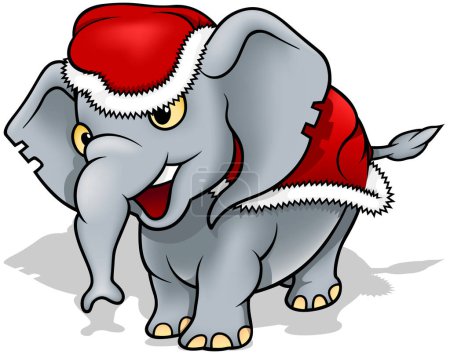Téléchargez les illustrations : Éléphant mignon en costume de Père Noël Illustration de Noël coloré isolé sur fond blanc, vecteur - en licence libre de droit