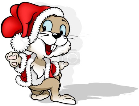 Téléchargez les illustrations : Adorable lapin en costume de Père Noël - Illustration de Noël dessin animé isolé sur fond blanc, vecteur - en licence libre de droit