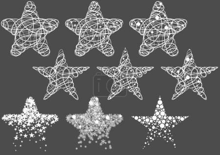 Téléchargez les illustrations : Ensemble de dessins abstraits d'étoiles de Noël - Éléments modernes de conception de Noël dans une illustration pour votre projet, vecteur - en licence libre de droit