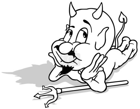Ilustración de Dibujo de un diablo pensativo mentiroso - Ilustración de dibujos animados aislados sobre fondo blanco, Vector - Imagen libre de derechos