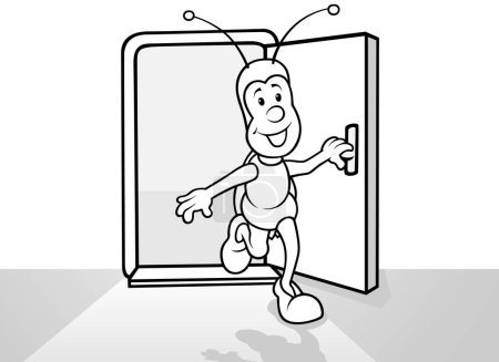 Ilustración de Un dibujo de un escarabajo abriendo una puerta - Ilustración de dibujos animados aislados sobre fondo blanco, Vector - Imagen libre de derechos