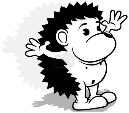 Téléchargez les illustrations : Dessin d'un petit hérisson avec pattes levées Illustration de bande dessinée isolé sur fond blanc, vecteur - en licence libre de droit