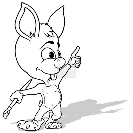 Téléchargez les illustrations : Dessin d'un lapin debout avec une brosse dans sa patte Illustration de bande dessinée isolé sur fond blanc, vecteur - en licence libre de droit