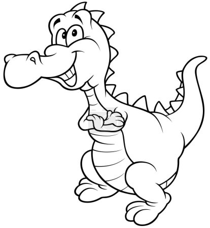 Téléchargez les illustrations : Dessin d'un dinosaure mignon avec un grand sourire Illustration de bande dessinée isolé sur fond blanc, vecteur - en licence libre de droit