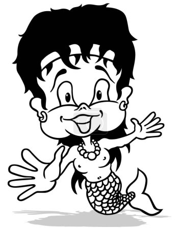 Ilustración de Dibujo de una sirena de pelo negro con brazos abiertos - Ilustración de dibujos animados aislados sobre fondo blanco, Vector - Imagen libre de derechos