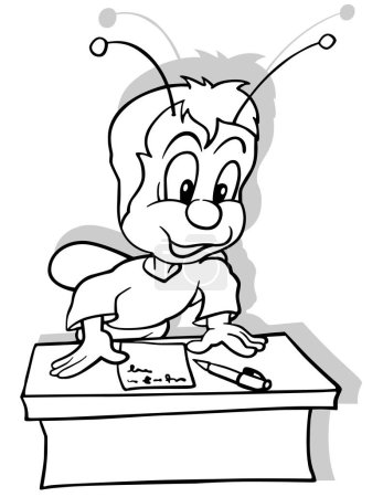 Téléchargez les illustrations : Dessin d'un scarabée au bureau de l'école Illustration de bande dessinée isolé sur fond blanc, vecteur - en licence libre de droit