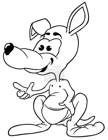 Téléchargez les illustrations : Dessin d'un kangourou souriant pointant du doigt Illustration de bande dessinée isolée sur fond blanc, vecteur - en licence libre de droit