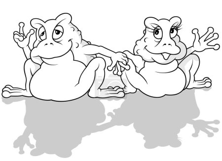 Téléchargez les illustrations : Dessin de deux grenouilles tenant la main Illustration de bande dessinée isolée sur fond blanc, vecteur - en licence libre de droit