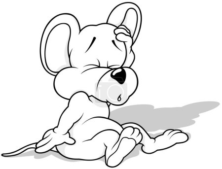 Illustration for Drawing of a Waking Mouse Sitting on the Ground - Cartoon Illustration Isolated on White Background, Vector - Royalty Free Image