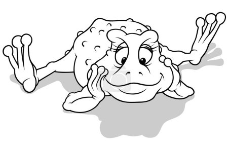 Téléchargez les illustrations : Dessin d'une grenouille menteuse avec une tête étayée Illustration de bande dessinée isolée sur fond blanc, vectoriel - en licence libre de droit