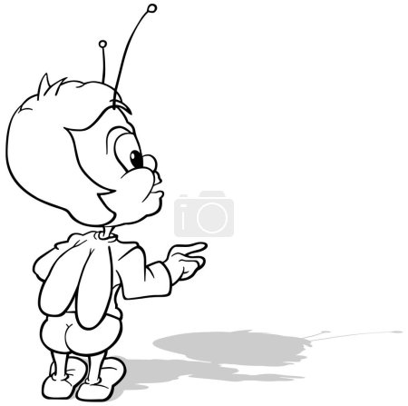 Illustration for Drawing of a Bug from the Back as it Points with a Finger - Cartoon Illustration Isolated on White Background, Vector - Royalty Free Image