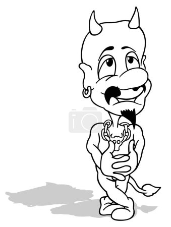 Ilustración de Dibujo de un Diablo Divertido con Piernas Cruzadas - Ilustración de Dibujos Animados Aislado sobre Fondo Blanco, Vector - Imagen libre de derechos